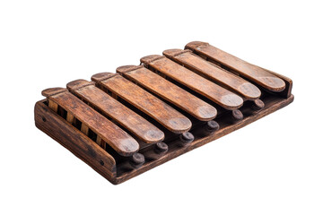 Traditional wooden xylophone displayed on a white background showcasing craftsmanship and musical heritage