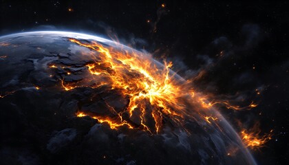 Fiery Planet Destruction Cosmic Inferno Blazing