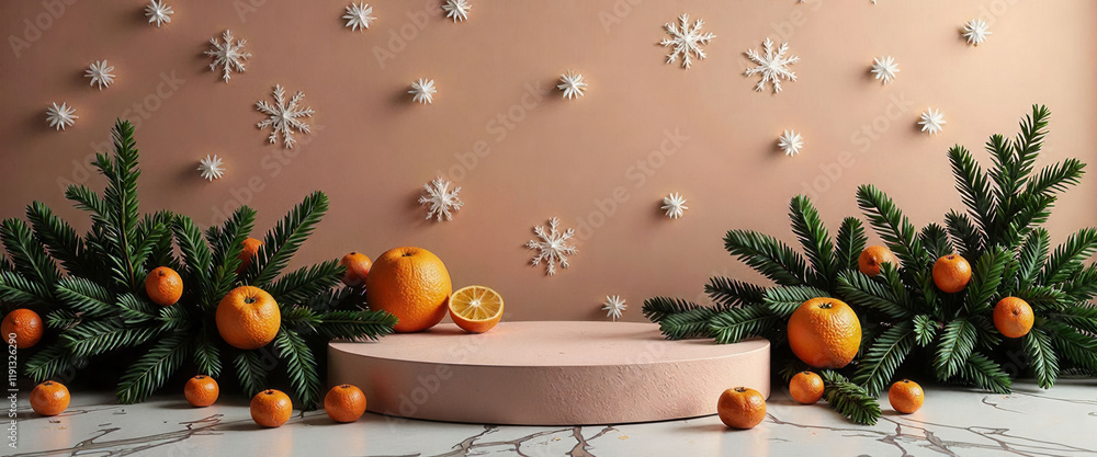 Poster a white and orange table with a bunch of oranges on it. the oranges are arranged in a way that they 