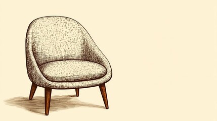 Modern armchair against empty wall in minimalist room interior background.