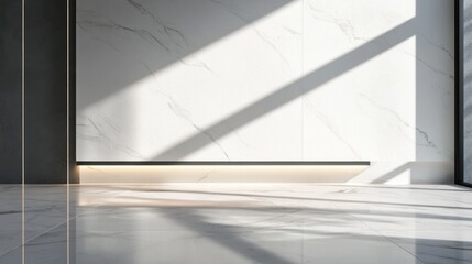 minimalist scene with a pristine white wall illuminated by natural light pouring through a nearby window
