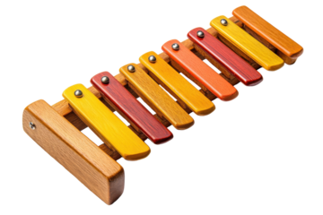 Colorful wooden xylophone arranged in a progressive scale, perfect for children's music classes and educational purposes