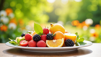 Fresh fruit salad with berries and orange slices