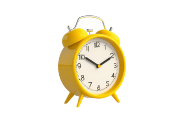 Bright yellow alarm clock displaying time accurately with a classic design and a cheerful aesthetic ideal for any room