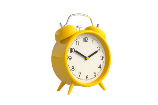 Bright yellow alarm clock displaying time accurately with a classic design and a cheerful aesthetic ideal for any room