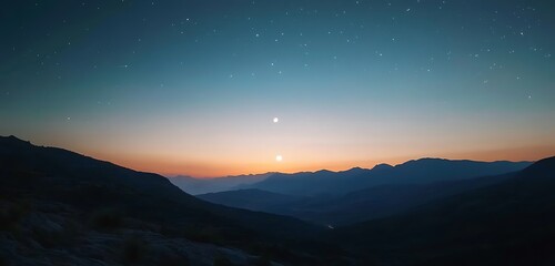 starry sky with glowing crescent moon