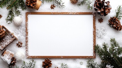 Minimalistic Winter Theme with Snowy Borders and Natural Elements for Seasonal Designs and Decor