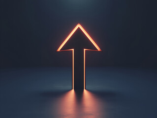 A bold black arrow icon pointing upwards, with sharp edges and a minimalistic design, surrounded by soft, ambient lighting. 