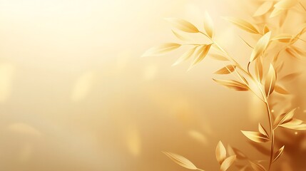 Golden Branches With Delicate Leaves In Soft Light