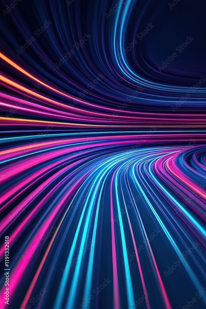 Poster a vibrant abstract image featuring colorful, glowing lines that create a sense of movement and depth