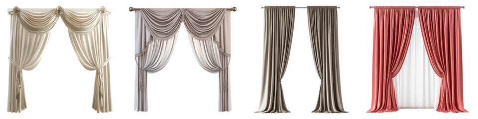 Curtains isolated on transparent background, Set of