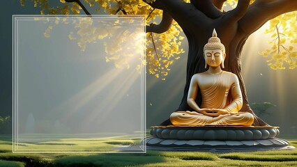 Serene Siddhartha Gautama Buddha Meditating Under the Bodhi Tree with Space for Quotes