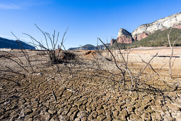 Lack water Sau Reservoir. The swamp is at very low water levels due to lack of rain....