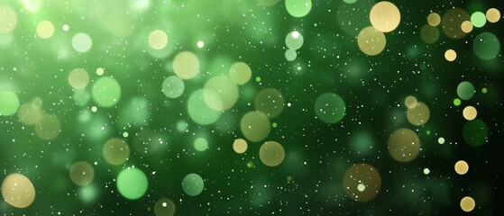 A vibrant composition of green and gold bokeh lights, creating a dreamy and enchanting background. Perfect for designs that evoke feelings of nature, freshness, and celebration.