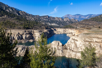 Lack water La Llosa Del Cavall Reservoir. The swamp is at very low water levels due to lack of...