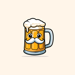 Cartoon Beer Mug with a Mustache, Perfect for Oktoberfest