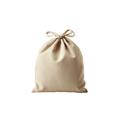 Obraz premium 3D beige drawstring cloth bag tied at the top. Soft texture, providing simple solution for storage or gift packaging, with eco-friendly and reusable design. Isolated on transparent background, png.
