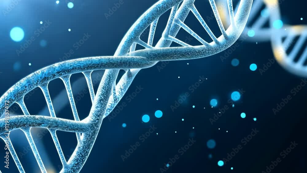 Poster a detailed representation of dna's double helix structure emphasized on a dark blue background