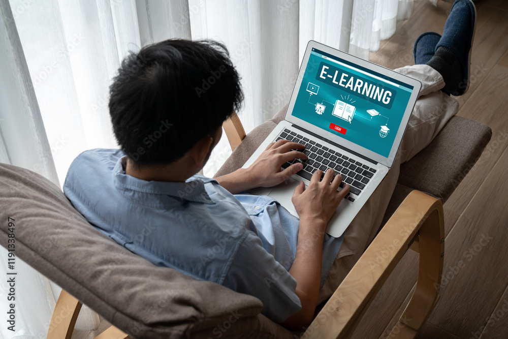 Poster e-learning website with modish sofware for student to study online on the internet network