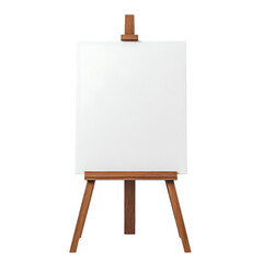 Blank White Canvas on Wooden Easel Art Studio Mockup Design Template 3d clean frame image brown     