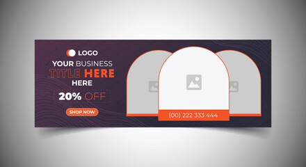 Business facebook cover page timeline web ad banner template with photo place modern layout with orange color shape