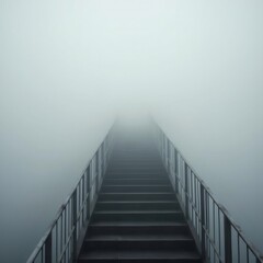 Fototapeta premium Ladder ascending into dense fog creating an atmosphere of uncertainty