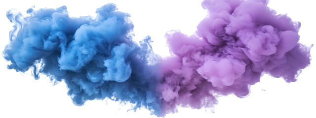 Fototapeta premium Blue and purple smoke clouds merging isolated on white and transparent background