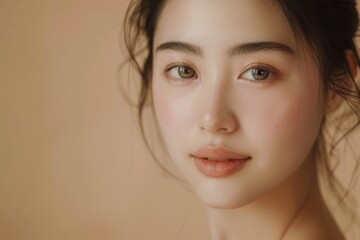 Fototapeta premium Natural makeup inspiration featuring an asian woman studio setting portrait photography soft lighting health and beauty concept