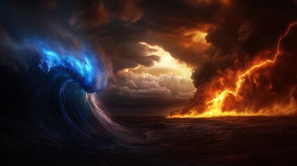 Clash of Elements: Fire and Water in a Dramatic Seascape