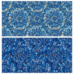 Seamless pattern blue Circular Mosaic. Decorative Antique Stone Ornament.