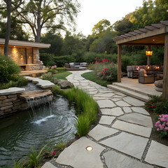 serene modern backyard oasis featuring a tranquil