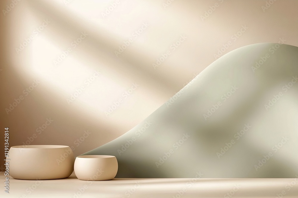 Poster minimalistic nordic-style background with soft beige gradient and organic shapes in muted earth tone