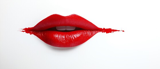 Fototapeta premium Close-up of bold red lips with a brush stroke effect, showcasing beauty and elegance
