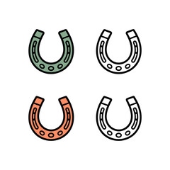 Four variations of a horseshoe icon, perfect for good luck or lucky charm themes.