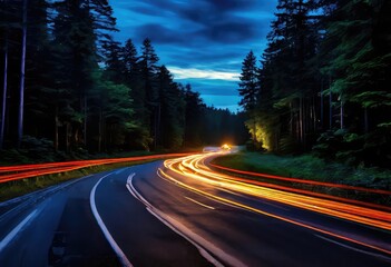 Naklejka premium This is a long exposure photograph showcasing a highway during nighttime hours