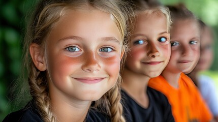 Fototapeta premium Happy Children Smiling Together Outdoors