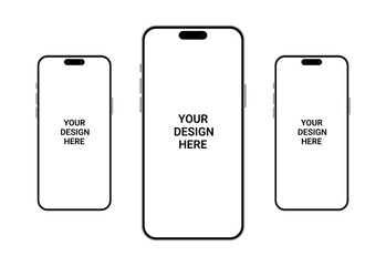 Realistic smartphone with White screens in a collection, showcasing front view device mockups. Stock vector illustration.