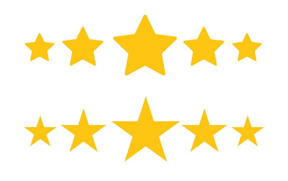 Best review with a 5 star rating, isolated golden stars. Vector illustration.