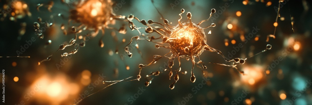 Aufkleber viruses penetrate and invade healthy cells in a highly magnified digital representation of cellular 