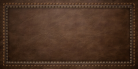 Elegant brown leather texture with stitched border for design and craft inspiration