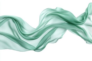 Obraz premium Smooth elegant light green cloth flying in wind on white background. Texture of flying fabric. Generative AI.