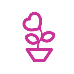 Pink plant with heart-shaped leaves in a pot, symbolizing growth of love. Perfect for Valentine's Day and nature-themed designs. Vector illustration, isolated on white background