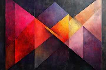 Abstract geometric painting, warm and cool tones.