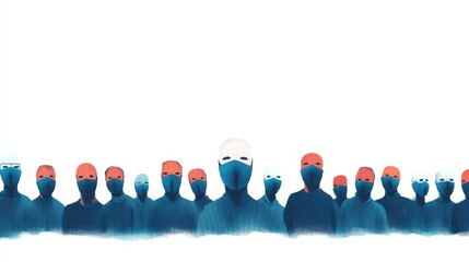 Fototapeta premium A group of masked individuals standing in unity and solidarity.