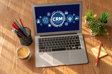 Fototapeta premium Customer relationship management system on modish computer for CRM business and enterprise