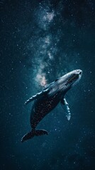 big glowing whale swimming in the night sky in Milky Way