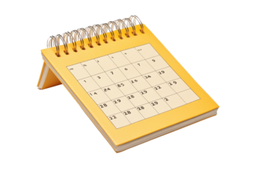 Compact yellow calendar displaying days of the month and week on a simple layout for easy planning