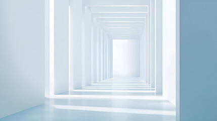 Endless hallway in minimalistic style,  light and shadow play