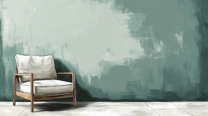 Cozy winter room with a large window revealing a snowy landscape, soft natural light filling the space, style book illustration