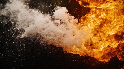 Fiery Collision Abstract: White Smoke and Orange Flames Intertwined in a Dramatic Visual Spectacle